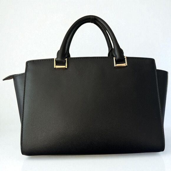 Michael Kors Black Saffiano Leather Satchel Handbag Gold Hardware Tote Handbag - Picture 2 of 3